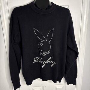 Playboy By Pacsun Black Graphic Print Sweater Mens Medium